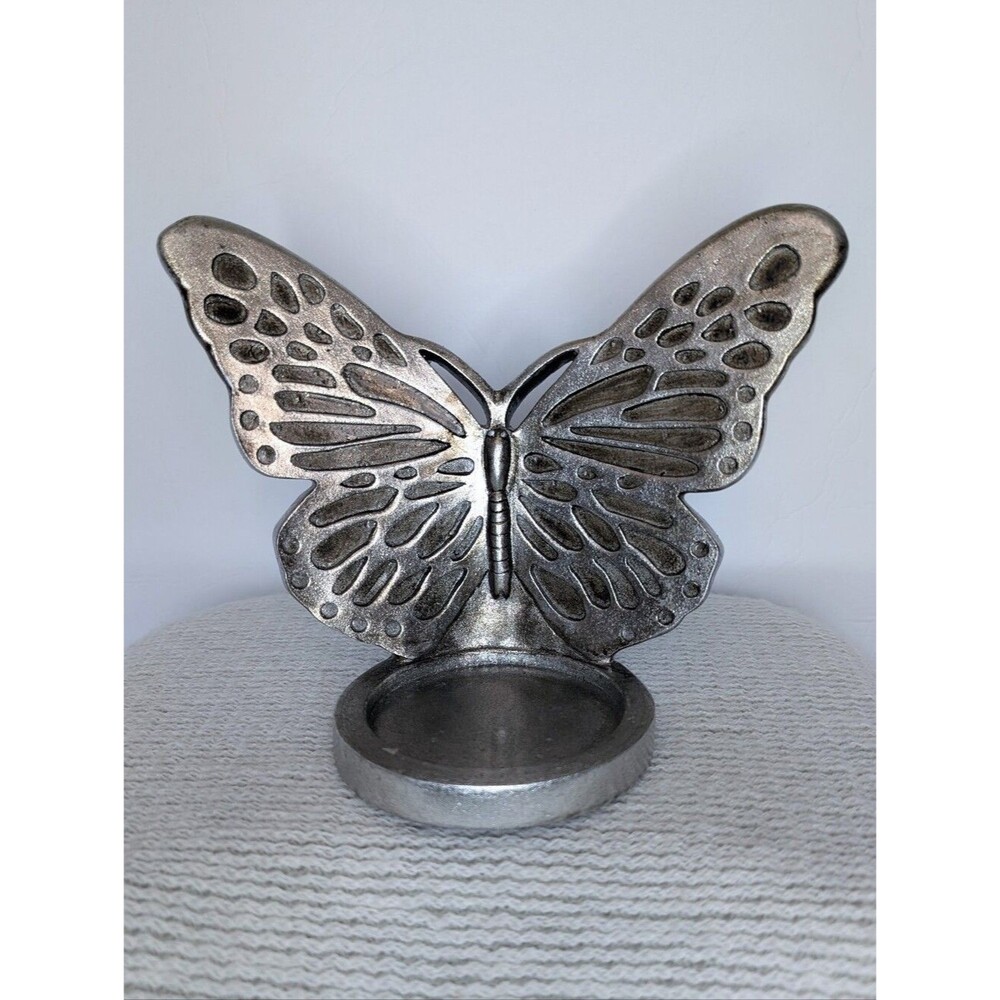Silver Butterfly Candle Holder Trinket Dish